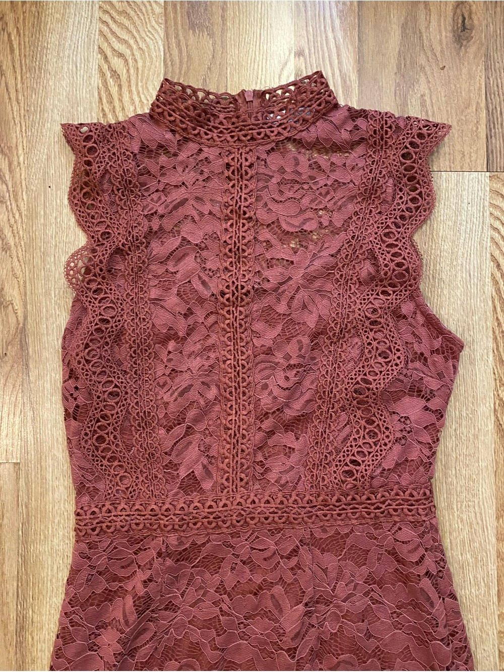 iris Rust Lace Sleeveless High-Neck Mini Dress Size Small - Picture 4 of 10